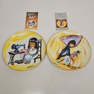 De Grazia Children At Play Colorful Decorative Plates Set Sewing Machine‎ Horse